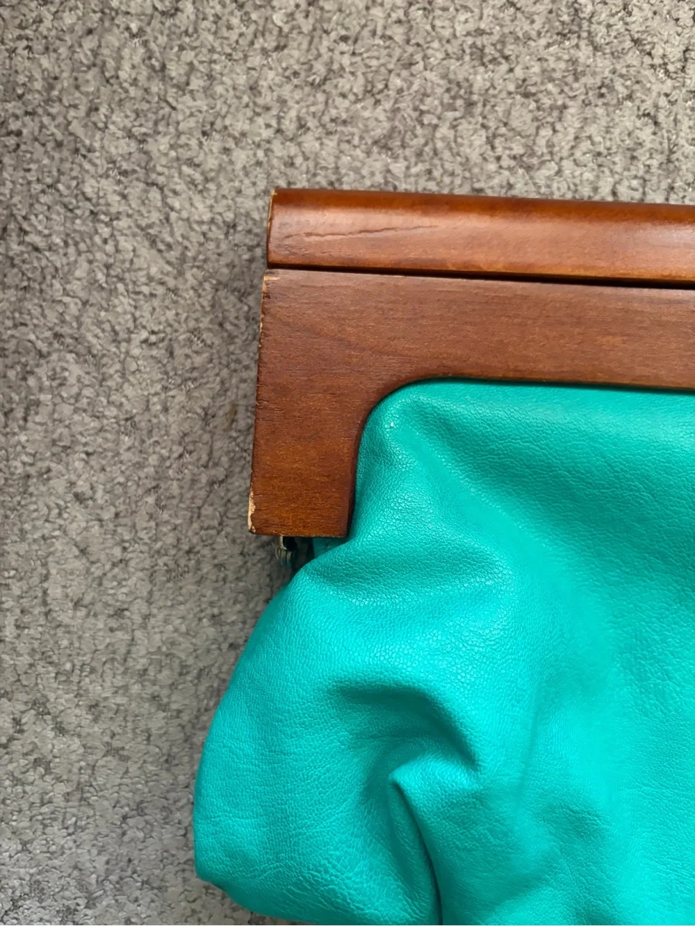 Melie Bianco Teal Leather Frame Clutch vintage